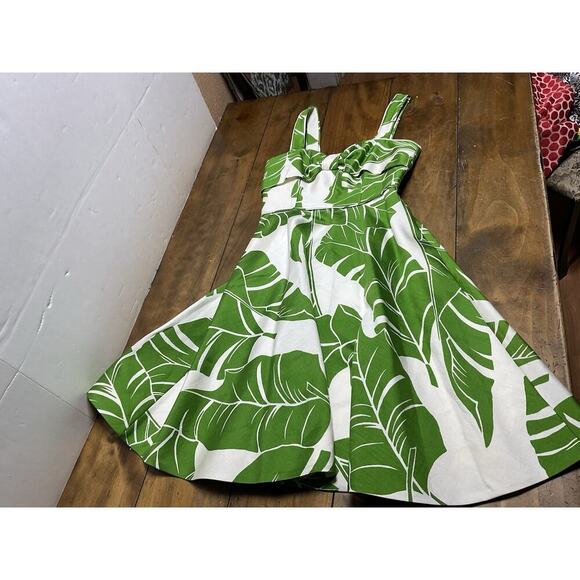 Kate Spade Retro Silk Blend Leaf Print Fit & Flare Dress Sleeveless Babydoll 4 - Picture 1 of 14